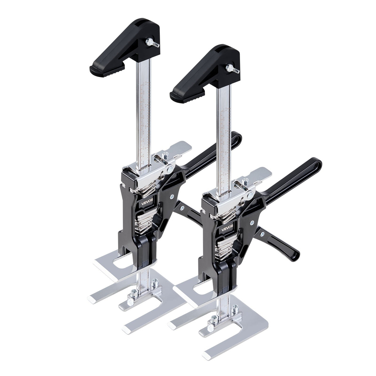 Labor Saving Arm Jack, 2 PCS 200 kg Bearing Capacity, Lifting up to 235 mm, Metal Hand Lifting Jack Tool with Magnetic Level, 2 Adjustment Modes, for Door, Window, Furniture, Woodworking, Black