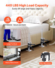 Labor Saving Arm Jack, 2 PCS 200 kg Bearing Capacity, Lifting up to 235 mm, Metal Hand Lifting Jack Tool with Magnetic Level, 2 Adjustment Modes, for Door, Window, Furniture, Woodworking, Black