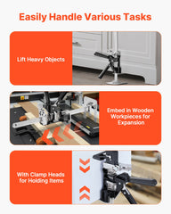 Labor Saving Arm Jack, 2 PCS 200 kg Bearing Capacity, Lifting up to 235 mm, Metal Hand Lifting Jack Tool with Magnetic Level, 2 Adjustment Modes, for Door, Window, Furniture, Woodworking, Black