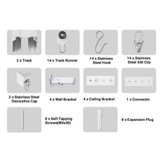 Ceiling Curtain Track Set 5.9 FT/1.8 Meter_oom Divider with Hooks White