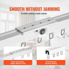 Ceiling Curtain Track Set 5.9 FT/1.8 Meter_oom Divider with Hooks White