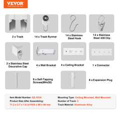 Ceiling Curtain Track Set 5.9 FT/1.8 Meter_oom Divider with Hooks White