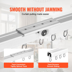 Ceiling Curtain Track Set 17.7 FT/5.4 Meter Room Divider with Hooks White