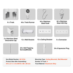 Ceiling Curtain Track Set 17.7 FT/5.4 Meter Room Divider with Hooks White