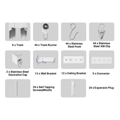 Ceiling Curtain Track Set 17.7 FT/5.4 Meter Room Divider with Hooks White