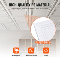 Ceiling Tiles 48-Pack 20 x 20 in Polystyrene Easy Installation Glue-up