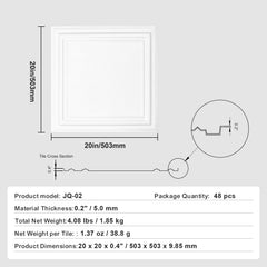 Ceiling Tiles 48-Pack 20 x 20 in Polystyrene Easy Installation Glue-up