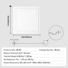 Ceiling Tiles 48-Pack 20 x 20 in Polystyrene Easy Installation Glue-up