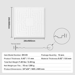 Ceiling Tiles 12-Pack 24 x 24 in PVC Easy Installation White Echo Pattern