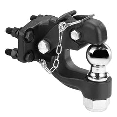 Pintle Hook, 9070 kg Towing Capacity, Trailer Hitches Receiver Hook Combination 50.4 mm Hitch Ball, Fits for 63.5 to 76.2 mm Lunette Ring with Mounting Kit, Wear-resistant, Black Powder Coat