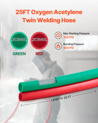 Oxygen Acetylene Hose, 1/4-Inch x 25FT Oxy Acetylene Hose with 9/16"-18 B Fitting, 300PSI T Grade Welding Cutting Torch Twin Hose, Compatible with Oxygen, Acetylene, Propane and Other Fuel Gases