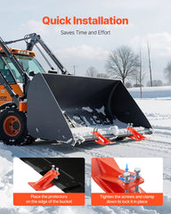 Tractor Bucket Protector, 2PCS Heavy Duty Steel Bucket Edge Protectors, Edge Tamer Anti-Skid Device with Double Hexagon Lock Nuts and Bolts, for Snow, Leave Removal & Spreading Gravel (Orange)