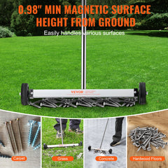 Magnetic Sweeper with Wheels, 17inch Mini Magnetic Sweeper, 10 lbs Capacity, Adjustable Handle, Lightweight Magnetic Pickup Sweeper to Pick Up Nails and Screws, Easy Cleanup of Workshop Garage