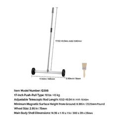 Magnetic Sweeper with Wheels, 17inch Mini Magnetic Sweeper, 10 lbs Capacity, Adjustable Handle, Lightweight Magnetic Pickup Sweeper to Pick Up Nails and Screws, Easy Cleanup of Workshop Garage