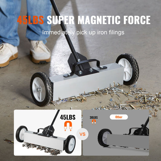 Rolling Magnetic Sweeper with Wheels, Push-Type Magnetic Pick Up Sweeper, Large Magnet Pickup Lawn Sweeper, 20.4kg Magnet with Telescoping Handle, Easy Cleanup of Workshop Garage Yard