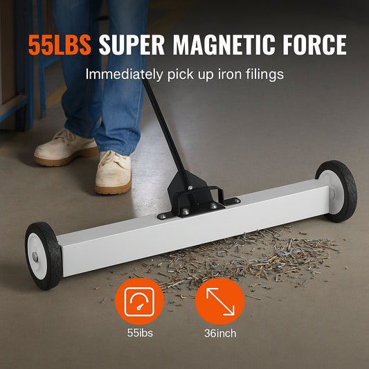 24.9 kg Rolling Magnetic Sweeper with Wheels,Push-Type Magnetic Pick Up Sweeper, Large Magnet Pickup Lawn Sweeper with Telescoping Handle, Easy Cleanup of Workshop Garage Yard