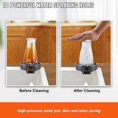 Glass Rinser, 10 Powerful Spraying Jets Rotating Cup Rinser for Sink, Wearproof ABS Kitchen Sink Faucet Cup Washer & ABS Cup Holder for Baby Bottle, Glass Cup, Wine Glass (Black Base)