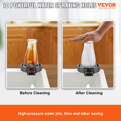 Glass Rinser, 10 Powerful Spraying Jets Rotating Cup Rinser for Sink, Wearproof ABS Kitchen Sink Faucet Cup Washer & ABS Cup Holder for Baby Bottle, Glass Cup, Wine Glass (Black Base)