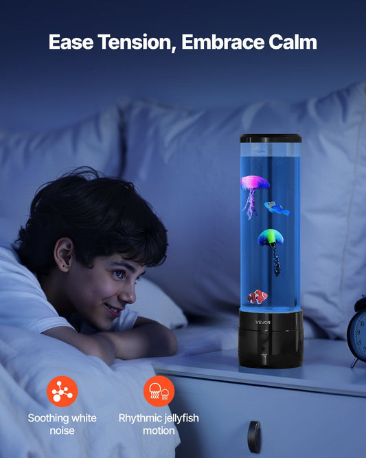 Sensory Bubble Tube Lamp, 16 Color Changing Light Effects, Water Fish Lamp with Built-in Bluetooth Speaker & White Noise, Fake Aquarium Tank Night Light for Bedroom Living Room Home Decor