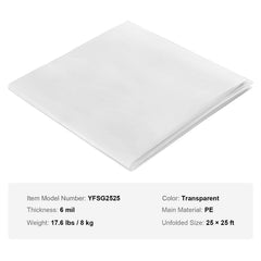 Greenhouse Plastic Sheeting 7.6 x 7.6 m, 6 Mil Thickness Clear Greenhouse Film, Polyethylene Film 4 Year UV Resistant, for Gardening, Farming, Agriculture, Garden