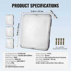 4 PCS LED Canopy Light 150W 16500LM 5000K Daylight Outdoor Canopy Lighting