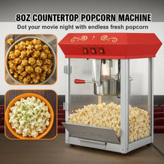 Popcorn Popper Machine Countertop Popcorn Maker 850W 8 Oz 48 Cups Red