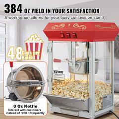 Popcorn Popper Machine Countertop Popcorn Maker 850W 8 Oz 48 Cups Red