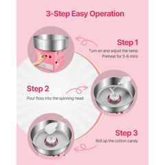 Electric Cotton Candy Machine, 1000W Commercial Candy Floss Maker with 52cm Stainless Steel Bowl, Sugar Scoop, and Drawer, Easy Home Use, Perfect for Kids Birthday, Family Party, Pink