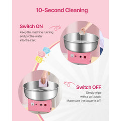 Electric Cotton Candy Machine, 1000W Commercial Candy Floss Maker with 52cm Stainless Steel Bowl, Sugar Scoop, and Drawer, Easy Home Use, Perfect for Kids Birthday, Family Party, Pink