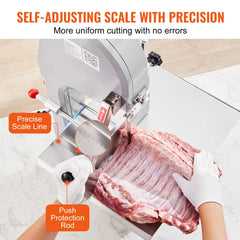 Commercial Electric Meat Bandsaw, 1500W Stainless Steel Countertop Bone Sawing Machine, Workbeach 19.3" x 15", 0.16-7.9 Inch Cutting Thickness, Frozen Meat Cutter with 6 Blades for Rib Pork Beef