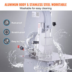 Commercial Electric Meat Bandsaw, 1500W Stainless Steel Countertop Bone Sawing Machine, Workbeach 19.3" x 15", 0.16-7.9 Inch Cutting Thickness, Frozen Meat Cutter with 6 Blades for Rib Pork Beef