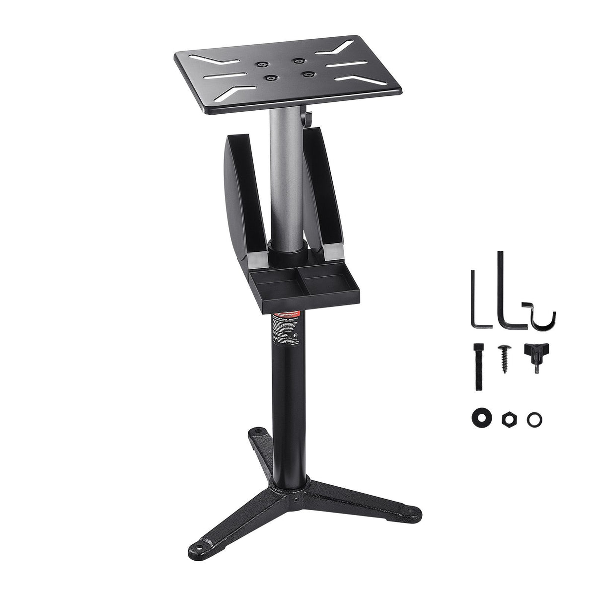 Bench Grinder Stand, Bench Grinder Vise Floor Pedestal with 31.5 x 25.4 cm Mounting Plate, Height-Adjustable Pedestal Stand with Grinding Wheel Storage Compartment & Heavy-Duty Cast Iron Base