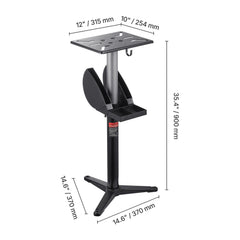 Bench Grinder Stand, Bench Grinder Vise Floor Pedestal with 31.5 x 25.4 cm Mounting Plate, Height-Adjustable Pedestal Stand with Grinding Wheel Storage Compartment & Heavy-Duty Cast Iron Base