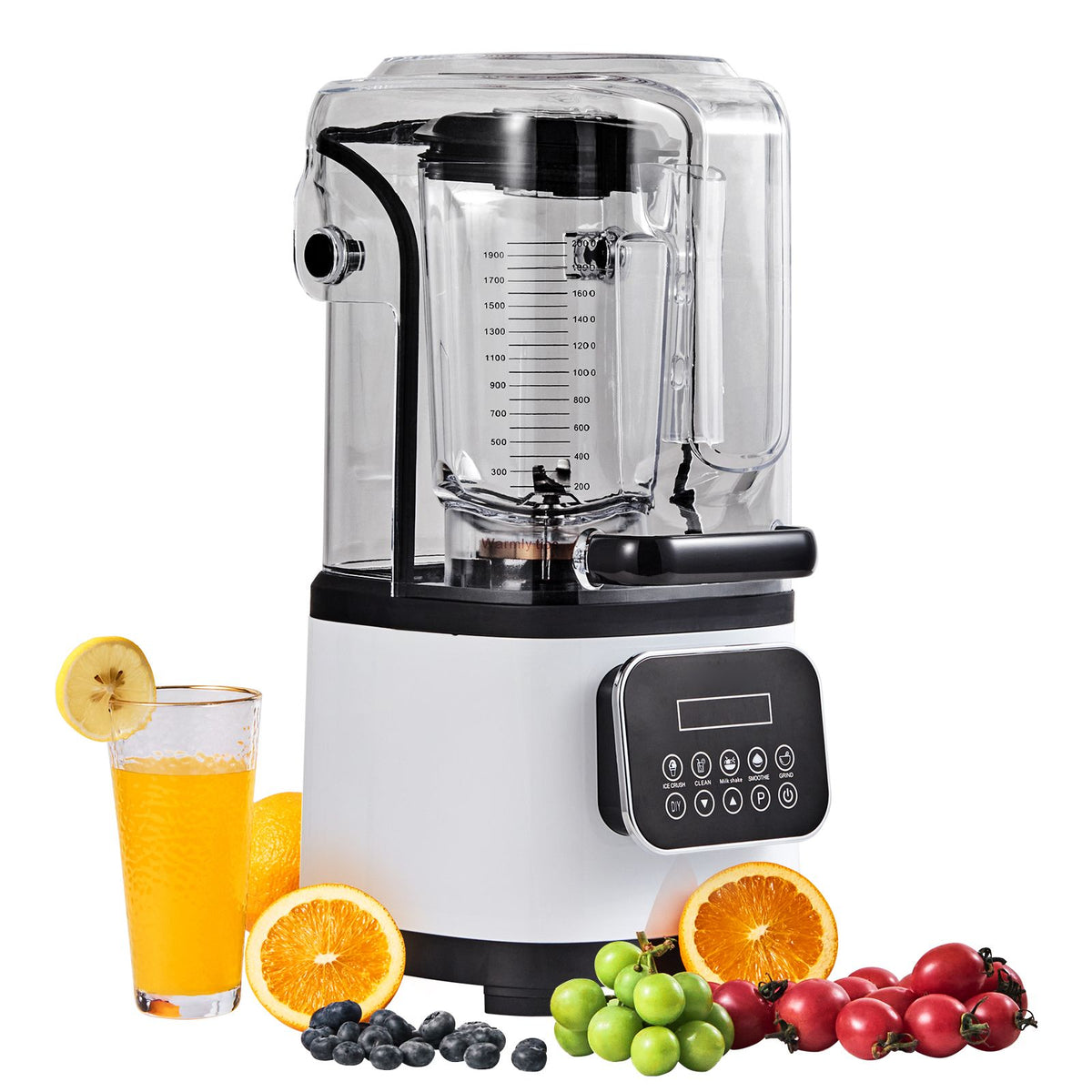 Professional Blender with Shield, Commercial Countertop Blenders, 2L Jar Blender Combo, Stainless Steel 9 Speed & 5 Functions Blender, for Shakes, Smoothies, Peree, and Crush Ice, White