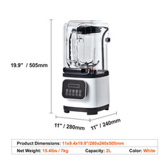 Professional Blender with Shield, Commercial Countertop Blenders, 2L Jar Blender Combo, Stainless Steel 9 Speed & 5 Functions Blender, for Shakes, Smoothies, Peree, and Crush Ice, White