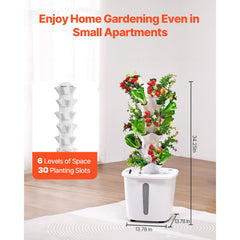 Hydroponic Growing System, 30 Pods Vertical 6 Tiers Hydroponic Tower, Home Hydronic Garden with Water Pump & Timer, Water Circulation Plants Germination Kit for Indoor Herbs Fruits & Vegetables