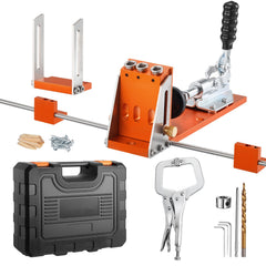 Pocket Hole Jig Kit, 12.7 to 38.1 mm Adjustable, Jig Pocket Hole System with Toolcase, C-Clamp, Step Drill, Hex Wrench, Drill Stop Ring, Square Drive Bit, Reinforced Metal Frame, for Woodworking