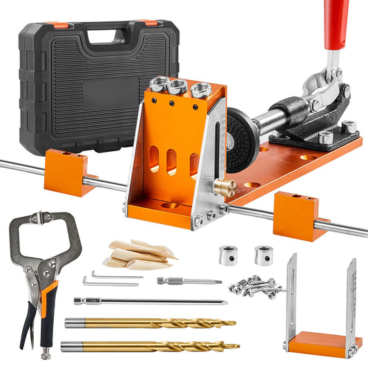 Pocket Hole Jig Kit, 34 Pcs Pocket Hole Jig System with C-clamp, Fixture, Step Drills, Wrenches, Drill Stop Rings, Square Drive Bits, Toolbox, for DIY Carpentry Projects, Adjustable
