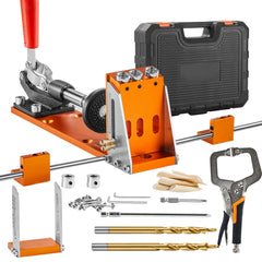 Pocket Hole Jig Kit, 34 Pcs Pocket Hole Jig System with C-clamp, Fixture, Step Drills, Wrenches, Drill Stop Rings, Square Drive Bits, Toolbox, for DIY Carpentry Projects, Adjustable