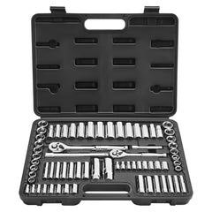 Socket Set, 69 Pieces, 9.5 & 6.4 mm Drive Socket and Ratchet Set, SAE and Metric, Deep and Standard, Mechanic Tool Kit with Accessories and Storage Case, CR-V Alloy Steel, for Auto Repair