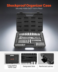 Socket Set, 69 Pieces, 9.5 & 6.4 mm Drive Socket and Ratchet Set, SAE and Metric, Deep and Standard, Mechanic Tool Kit with Accessories and Storage Case, CR-V Alloy Steel, for Auto Repair