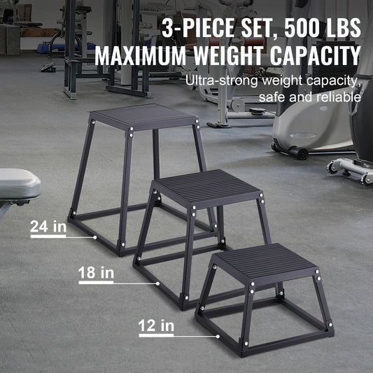 Plyometric Jump Boxes, 12/18/24 Inch Plyo Box, Platform and Jumping Agility Box, Anti-Slip Fitness Exercise Step Up Box Set for Home Gym Training, Conditioning Strength Training, Black