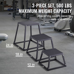 Plyometric Jump Boxes, 12/18/24 Inch Plyo Box, Platform and Jumping Agility Box, Anti-Slip Fitness Exercise Step Up Box Set for Home Gym Training, Conditioning Strength Training, Black