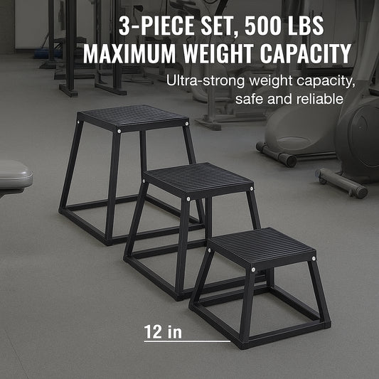 Plyometric Jump Boxes, 12/18/24 Inch Plyo Box, Platform and Jumping Agility Box, Anti-Slip Fitness Exercise Step Up Box Set for Home Gym Training, Conditioning Strength Training, Black
