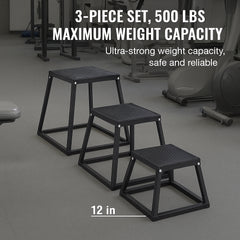 Plyometric Jump Boxes, 12/18/24 Inch Plyo Box, Platform and Jumping Agility Box, Anti-Slip Fitness Exercise Step Up Box Set for Home Gym Training, Conditioning Strength Training, Black