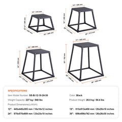 Plyometric Jump Boxes, 12/18/24/30 Inch Plyo Box, Platform and Jumping Agility Box, Anti-Slip Fitness Exercise Step Up Box Set for Home Gym Training, Conditioning Strength Training, Black