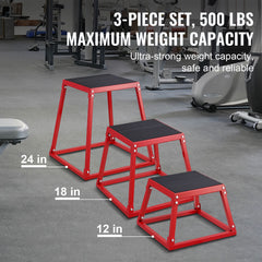 Plyometric Jump Boxes, 12/18/24 Inch Plyo Box, Platform and Jumping Agility Box, Anti-Slip Fitness Exercise Step Up Box Set for Home Gym Training, Conditioning Strength Training, Red