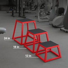 Plyometric Jump Boxes, 12/18/24 Inch Plyo Box, Platform and Jumping Agility Box, Anti-Slip Fitness Exercise Step Up Box Set for Home Gym Training, Conditioning Strength Training, Red