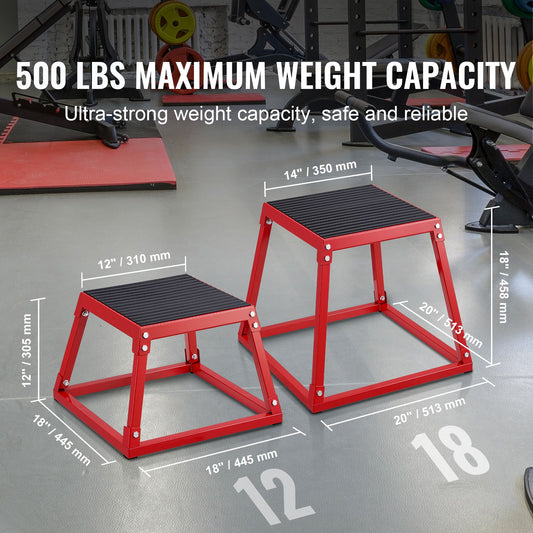 Plyometric Jump Box, 12 Inch Plyo Box, Steel Plyometric Platform and Jumping Agility Box, Anti-Slip Fitness Exercise Step Up Box for Home Gym Training, Conditioning Strength Training, Red