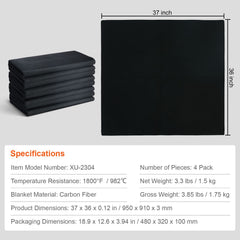 Carbon Felt Welding Blanket 4 Pack, 37" x 36" Flame Retardant Welding Blanket, Up To 1800°F Heat Resistant Blanket Set, Cuttable Carbon Fiber Fire Retardant Insulation Welding Mat Pad